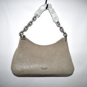kate spade Grace Glitter Suede Chain Shoulder Bag in Silver #KI417 NWT